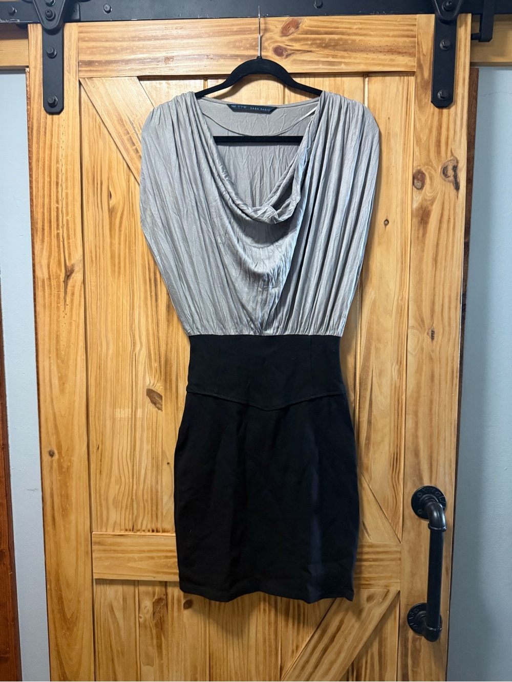 Gray and Black Two-Tone Cowl Neck Dress